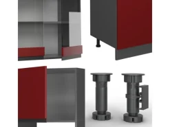 Best Vicco R-Line Küchenzeile /Anthrazit 300 cm mit HochschrankAP Marmor ohne E-Geräte Rot