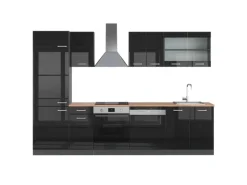 Outlet Vicco R-Line Küchenzeile /Anthrazit 300 cm AP Eiche ohne E-Geräte Schwarz Hochglanz
