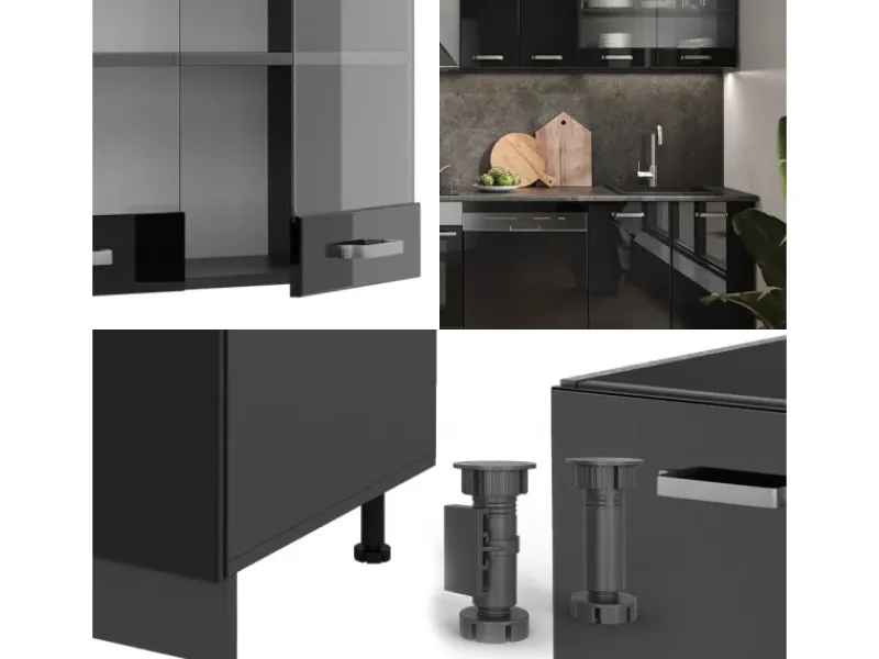 Outlet Vicco R-Line Küchenzeile /Anthrazit 300 cm AP Eiche ohne E-Geräte Schwarz Hochglanz