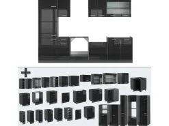 Outlet Vicco R-Line Küchenzeile /Anthrazit 300 cm AP Eiche ohne E-Geräte Schwarz Hochglanz