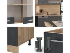 Online Vicco R-Line Küchenzeile Schwarz Beton/Goldkraft Eiche 300 cm AP Marmor ohne E-Geräte Beton Dunkelgrau