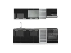 Clearance Vicco R-Line Küchenzeile /Weiß 240 cm ohne Arbeitsplatte ohne E-Geräte Schwarz Hochglanz