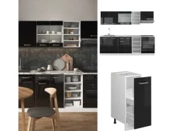 Clearance Vicco R-Line Küchenzeile /Weiß 240 cm ohne Arbeitsplatte ohne E-Geräte Schwarz Hochglanz