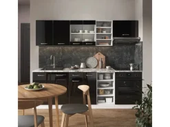 Clearance Vicco R-Line Küchenzeile /Weiß 240 cm ohne Arbeitsplatte ohne E-Geräte Schwarz Hochglanz
