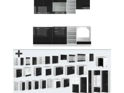 Clearance Vicco R-Line Küchenzeile /Weiß 240 cm ohne Arbeitsplatte ohne E-Geräte Schwarz Hochglanz