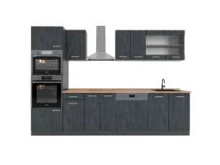 Einbauküchen<Vicco R-Line Küchenzeile Schwarz Beton/Anthrazit 300 cm AP Eiche ohne E-Geräte