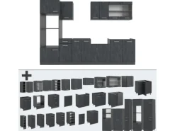 Einbauküchen<Vicco R-Line Küchenzeile Schwarz Beton/Anthrazit 300 cm AP Eiche ohne E-Geräte