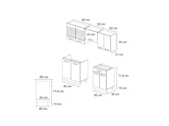 Vicco R-Line Küchenzeile Schwarz Beton/Weiß 200 cm AP Anthrazit ohne E-Geräte Beton Dunkelgrau