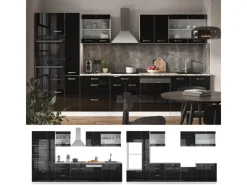 Discount Vicco R-Line Küchenzeile /Weiß 350 cm mit HochschrankAP Eiche ohne E-Geräte Schwarz Hochglanz