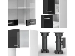 Discount Vicco R-Line Küchenzeile /Weiß 350 cm mit HochschrankAP Eiche ohne E-Geräte Schwarz Hochglanz
