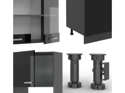 Einbauküchen<Vicco R-Line Küchenzeile /Anthrazit 300 cm mit HochschrankAP Marmor ohne E-Geräte