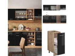 Vicco R-Line Küchenzeile /Goldkraft Eiche 240 cm ohne Arbeitsplatte ohne E-Geräte< Kochfelder|Küchenrückwände
