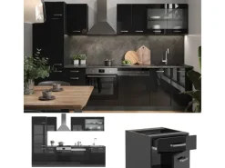 Best Vicco R-Line Küchenzeile /Anthrazit 300 cm AP Marmor ohne E-Geräte Schwarz Hochglanz