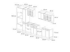 Vicco R-Line Küchenzeile /Goldkraft Eiche 350 cm mit Hochschrankohne Arbeitsplatte ohne E-Geräte< Einbauküchen