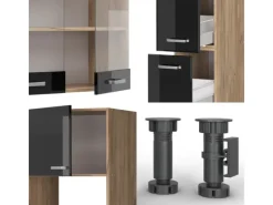 Vicco R-Line Küchenzeile /Goldkraft Eiche 350 cm mit Hochschrankohne Arbeitsplatte ohne E-Geräte< Einbauküchen