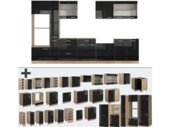 Vicco R-Line Küchenzeile /Goldkraft Eiche 350 cm mit Hochschrankohne Arbeitsplatte ohne E-Geräte< Einbauküchen