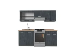 Outlet Vicco R-Line Küchenzeile Schwarz Beton/Anthrazit 200 cm AP Eiche ohne E-Geräte Beton Anthrazit