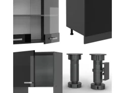 Herde|Kühlschränke<Vicco R-Line Küchenzeile /Anthrazit 300 cm mit HochschrankAP Eiche ohne E-Geräte