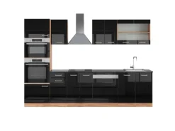 Vicco R-Line Küchenzeile /Goldkraft Eiche 300 cm mit HochschrankAP Anthrazit ohne E-Geräte< Einbauküchen