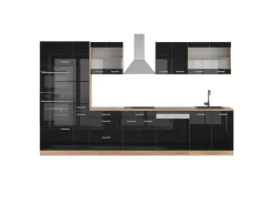 Best Vicco R-Line Küchenzeile 350 cm mit HochschrankAP Eiche ohne E-Geräte Schwarz Hochglanz