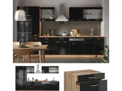 Best Vicco R-Line Küchenzeile 350 cm mit HochschrankAP Eiche ohne E-Geräte Schwarz Hochglanz