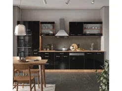 Best Vicco R-Line Küchenzeile 350 cm mit HochschrankAP Eiche ohne E-Geräte Schwarz Hochglanz