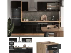 Einbauküchen<Vicco R-Line Küchenzeile /Goldkraft Eiche 300 cm mit HochschrankAP Eiche ohne E-Geräte