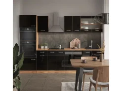 Einbauküchen<Vicco R-Line Küchenzeile /Goldkraft Eiche 300 cm mit HochschrankAP Eiche ohne E-Geräte