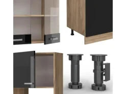 Einbauküchen<Vicco R-Line Küchenzeile /Goldkraft Eiche 300 cm mit HochschrankAP Eiche ohne E-Geräte