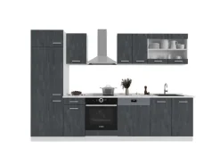 Vicco R-Line Küchenzeile Schwarz Beton/Weiß 300 cm AP Marmor ohne E-Geräte< Küchenschränke|Einbauküchen