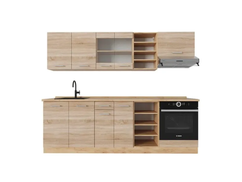 Vicco R-Line Küchenzeile Sonoma/Goldkraft Eiche 240 cm AP Eiche ohne E-Geräte Sonoma Eiche