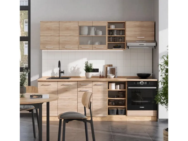 Vicco R-Line Küchenzeile Sonoma/Goldkraft Eiche 240 cm AP Eiche ohne E-Geräte Sonoma Eiche