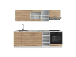 Herde|Einbauküchen<Vicco R-Line Küchenzeile Sonoma/Weiß 240 cm ohne Arbeitsplatte ohne E-Geräte