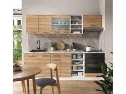 Herde|Einbauküchen<Vicco R-Line Küchenzeile Sonoma/Weiß 240 cm ohne Arbeitsplatte ohne E-Geräte