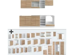 Herde|Einbauküchen<Vicco R-Line Küchenzeile Sonoma/Weiß 240 cm ohne Arbeitsplatte ohne E-Geräte