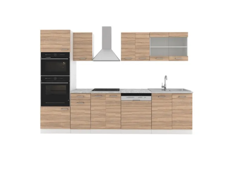 Clearance Vicco R-Line Küchenzeile Sonoma 300 cm mit HochschrankAP Marmor ohne E-Geräte Sonoma Eiche