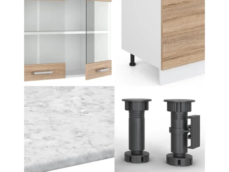 Clearance Vicco R-Line Küchenzeile Sonoma 300 cm mit HochschrankAP Marmor ohne E-Geräte Sonoma Eiche