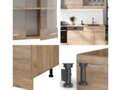 Vicco R-Line Küchenzeile Sonoma/Goldkraft Eiche 300 cm ohne Arbeitsplatte ohne E-Geräte< Kochfelder|Kühlschränke