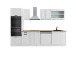 Vicco R-Line Küchenzeile Weiß Landhaus/Weiß 300 cm mit HochschrankAP Eiche ohne E-Geräte< Einbauküchen