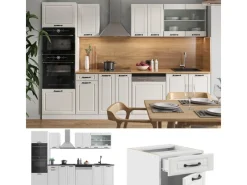 Vicco R-Line Küchenzeile Weiß Landhaus/Weiß 300 cm mit HochschrankAP Eiche ohne E-Geräte< Einbauküchen