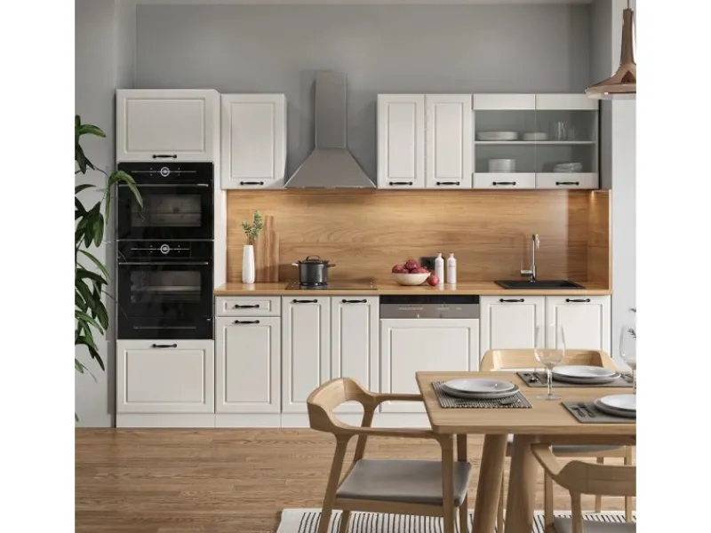 Vicco R-Line Küchenzeile Weiß Landhaus/Weiß 300 cm mit HochschrankAP Eiche ohne E-Geräte< Einbauküchen
