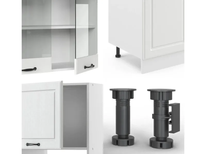 Vicco R-Line Küchenzeile Weiß Landhaus/Weiß 300 cm mit HochschrankAP Eiche ohne E-Geräte< Einbauküchen