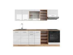 Vicco R-Line Küchenzeile Weiß Hochglanz/Goldkraft Eiche 240 cm ohne Arbeitsplatte ohne E-Geräte< Einbauküchen