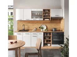 Vicco R-Line Küchenzeile Weiß Hochglanz/Goldkraft Eiche 240 cm ohne Arbeitsplatte ohne E-Geräte< Einbauküchen