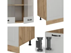 Discount Vicco R-Line Küchenzeile Weiß Landhaus/Goldkraft Eiche 300 cm mit HochschrankAP Anthrazit ohne E-Geräte Weiß Struktur