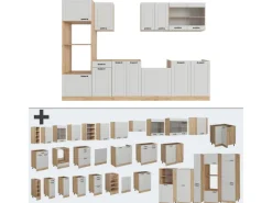 Discount Vicco R-Line Küchenzeile Weiß Landhaus/Goldkraft Eiche 300 cm mit HochschrankAP Anthrazit ohne E-Geräte Weiß Struktur