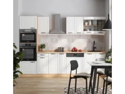 Einbauküchen<Vicco R-Line Küchenzeile Weiß Landhaus/Goldkraft Eiche 300 cm mit HochschrankAP Eiche ohne E-Geräte