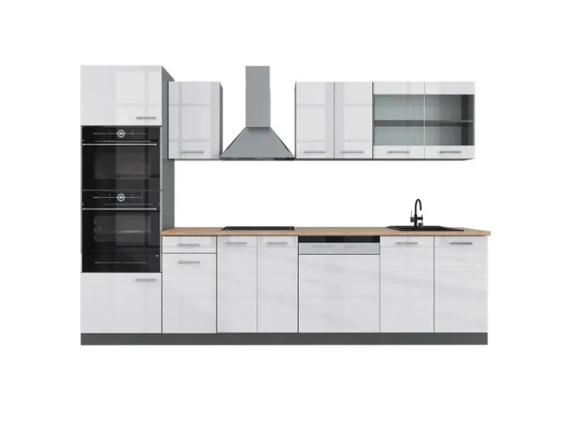 Einbauküchen<Vicco R-Line Küchenzeile /Anthrazit 300 cm mit HochschrankAP Eiche ohne E-Geräte