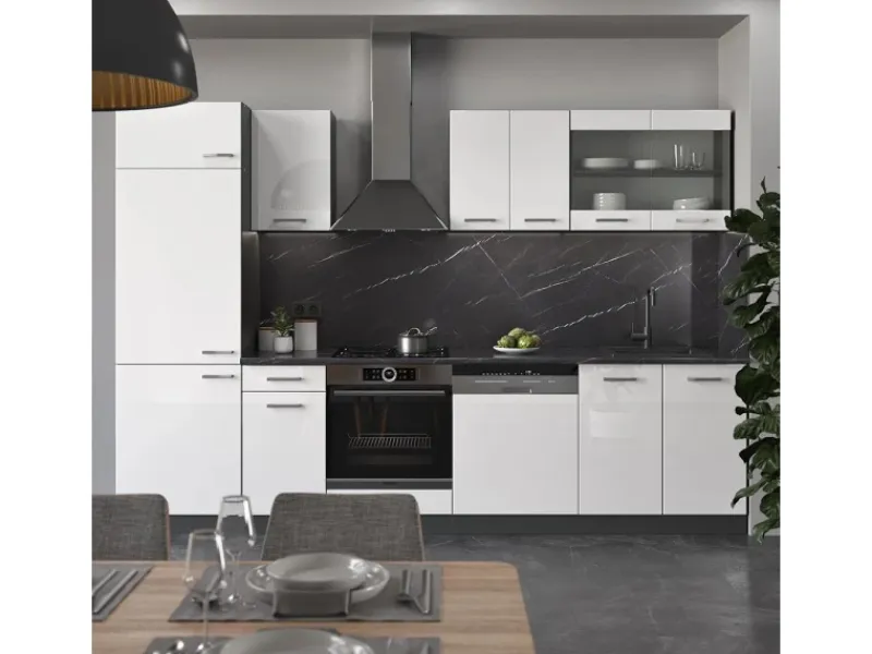 Küchenschränke<Vicco R-Line Küchenzeile /Anthrazit 300 cm AP Marmor ohne E-Geräte