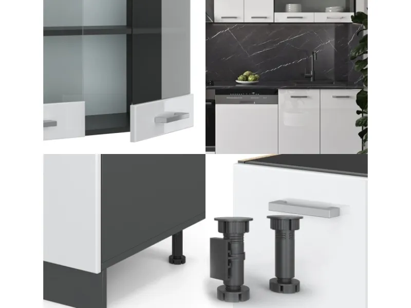 Küchenschränke<Vicco R-Line Küchenzeile /Anthrazit 300 cm AP Marmor ohne E-Geräte